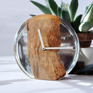 Natural Wood Epoxy Resin Modern <b>Electric</b> Silent Analog Wall <b>Clock</b> Needle Hygrometer for Living Room Bedroom Hotel Room Decor - Product Image 1
