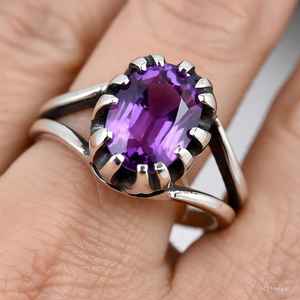 Bague en argent oxydé de Style Boho Vintage avec pierre précieuse améthyste faite à la main février pierre de naissance bijoux fins idée cadeau - Product Image 2