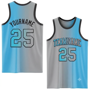Camiseta de baloncesto ligera personalizada por sublimación, transpirable, azul grisáceo, con nombre y número del equipo. - Product Image 1