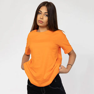 Camisetas de Mujer de Gran Tamaño, Camiseta Informal para Mujer, Camiseta Holgada Transpirable 100% Algodón, Color Naranja, Cuello Redondo - Product Image 4