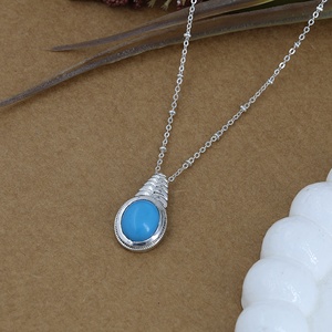 Turquoise Stone Vintage Sterling Silver Oval Pendant <b>Necklace</b> for Women Boho <b>Statement</b> Gemstone Jewelry - Product Image 5