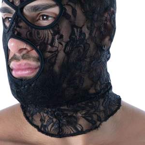 Masque intégral en cuir noir pour homme, style fetish, avec dentelle fluide et design sexy à bouche ouverte, pour clubbing - Product Image 3