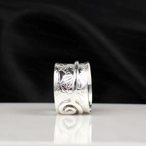 Vintage Sterling <b>Silver</b> Spiral <b>Ring</b> for Women – Handmade Boho <b>Adjustable</b> Statement Band Engraved Minimalist Artisan Jewelry - Product Image 5