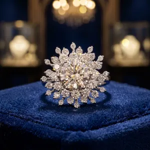 Anillo de Diseño con Halo Floral y Diamantes, Certificado IGI, Oro de 18K, para Mujer, Joyería Elegante para Novia, Regalo para Boda y Fiesta - Product Image 5