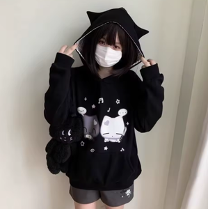 Ropa Cute Hoodies Coats Cartoon Cute <b>Cat</b> Ear Print Hooded Sweatshirts Y2K <b>Tops</b> Women Clothing Casual Zipper Loose New Hoodie - Product Image 3