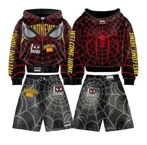 Conjunto de Sudadera con Capucha y Pantalones Cortos con Estampado de Spiderman para Hombre, Negro y Rojo, Manga Larga, Ropa Casual de Verano - Product Image 4