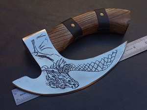 Hand-Forged Viking <b>Axe</b> | D2 Steel 9" Blade, 8" Olive Wood <b>Handle</b> & Leather Sheath Genuine Leather Sheath Eco-Friendly - Product Image 3
