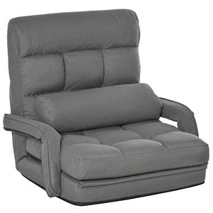 Divano Letto Convertibile Grigio con Poltrona Reclinabile, Poltrona Singola Imbottita e Cuscino per Soggiorno o Camera da Letto - Product Image 1