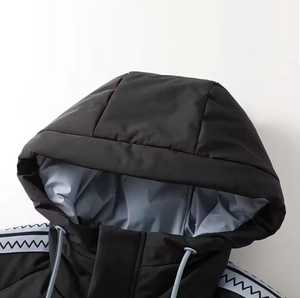 Blouson matelassé à capuche pour homme, coupe-vent, décontracté, hiver, rembourrage épais en polyester, fermeture éclair avant, motif à carreaux, patchwork - Product Image 3