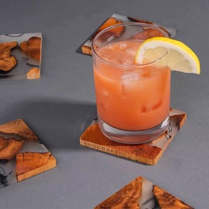 Handmade Round Wood & Smoky Grey Epoxy Resin <b>Coaster</b> Set with Modern Design and Cork Backing REHMAN CRAFT - Product Image 5