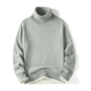 Pull col roulé 100 % coton pour homme, couleur unie, tricot épais, chaud pour l'hiver, anti-boulochage, manches longues, logo frontal - Product Image 1