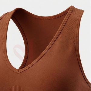 Conjunto de 2 piezas para mujer: Top corto con cuello en V y espalda cruzada, shorts de cintura alta, sin mangas, acanalado, color marrón, para yoga y gimnasio - Product Image 4