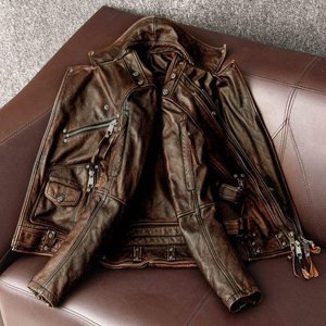 Veste en cuir vintage imperméable multi-zippée pour homme, style décontracté, design élégant et luxueux, texture raffinée et distincte - Product Image 2