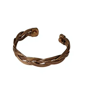 Handcrafted Pure Copper Surface Engraved Tri Tone Twisted Braid Motif Cuff Bracelet Heavy Duty Solid Copper - Product Image 2