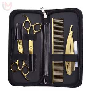 Ensemble professionnel de ciseaux de coiffure noirs en acier inoxydable, ciseaux à effiler pour barbier, kit d'outils de salon avec étui à doublure rouge OEM - Product Image 4