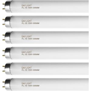Tubo Fluorescente T8 de 18 Pulgadas, 15 Vatios, Ahorro de Energía, Compatible con Sylvania para GE F15/D, 6500K, Luz Diurna, Base G13 Bi-Pin, Paquete de 6 - Product Image 1
