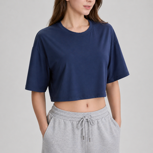Camiseta Corta Deportiva para Mujer con Logotipo Personalizado, Transpirable, de Secado Rápido, 100% Algodón, Corte Holgado, Manga Corta, para Gimnasio, Entrenamiento, Running, Fitness - Product Image 1
