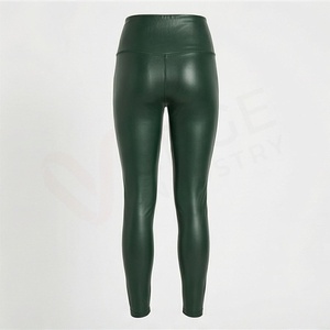 High Waist Full Length Yoga <b>Leggings</b> Solid <b>Green</b> Spandex Nylon Seamless Elastic Waist Pants - Product Image 2