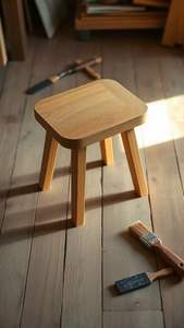 Tabouret en bois de style bohème avec texture de grain naturel, parfait pour un intérieur chaleureux et une assise décontractée - Product Image 2