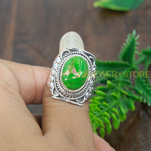 Green <b>Copper</b> Turquoise Ring 925 Sterling Silver Ring Statement Ring Handmade Design Ring Gemstone Ring Turquoise Jewelry Gift - Product Image 4
