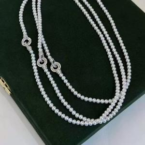 Collier en perles d'eau douce naturelles de style haute couture, 3-4 cercles, zircone carrée simple, vente en gros - Product Image 2