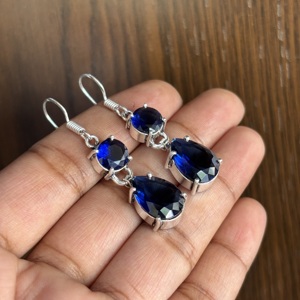 Classic Women's 925 Silver Plated <b>Sapphire</b> Drop <b>Earrings</b> Pear Cut Claw Setting Fashion Dangle Jewelry Party Accessory - Product Image 4
