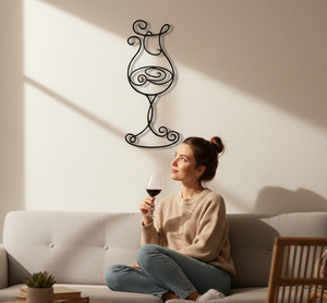 Adorno de Pared para Copas de Vino, Arte en Hierro Forjado, Estilo Art Deco, Moderno y Sofisticado, Acabado en Polvo Negro, Patrón Metálico Contorneado - Product Image 6