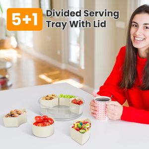 2 Pezzi Contenitore Girevole a 360 Gradi per Snack, Trasparente con 6 Scomparti, Vassoio Divisorio con Coperchio e Manico, per Feste e Decorazioni da Tavola - Product Image 2