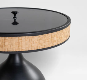 <b>Black</b> Modern Metal Woven Stackable Decorative Storage Box Round Lid Knob Pedestal Organizer for Living Room Dining Table - Product Image 1