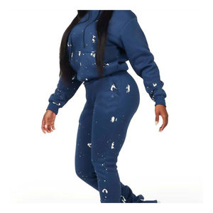 Sudadera con capucha para mujer, color azul marino, con estampado de puntos, con cordón y bolsillos laterales, ropa informal de otoño - Product Image 5