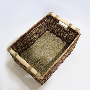 Panier de rangement rectangulaire en jonc de mer naturel, éco-responsable et durable, fait main, avec poignées en bois, organiseurs pour la maison - Product Image 6