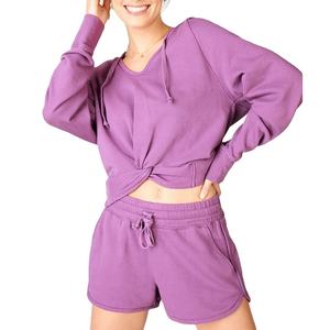 Conjunto de Dos Piezas para Mujer, Cómodo, Primaveral, Color Liso, Sudadera con Capucha para Yoga y Pantalones Cortos Deportivos, Ropa Casual para Dormir - Product Image 1