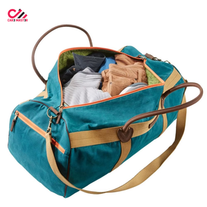 CARE MASTER Men's Canvas Duffel Bag Teal with <b>Brown</b> Straps 50-70L Capacity Soft Shell Travel Bag with Zipper Pocket - Product Image 5