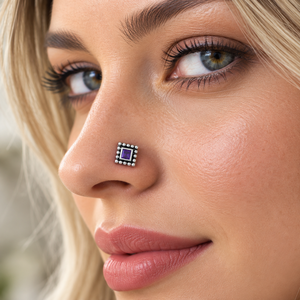 Indian Mores Classic 925 <b>Sterling</b> <b>Silver</b> Square Amethyst Bezel Setting Geometric Body <b>Nose</b> Pin <b>Stud</b> Unisex Women Girls Gift - Product Image 5