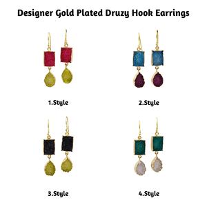 Pendientes de gota de moda hechos a mano en chapado en oro rectángulo Rosa piedra preciosa doble Druzy rojo amarillo colores bonito pendiente de estilo de gota - Product Image 2