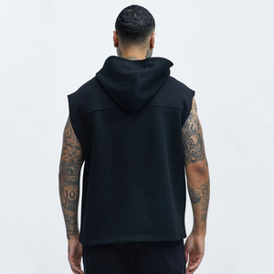 Sudadera con Capucha sin Mangas para Hombre, Color Sólido, Felpa, Estilo Casual, Corte Regular, Otoño, Negro, 100% Algodón, Tejido por Salamons Weras - Product Image 4