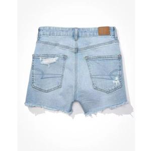 Shorts de Mezclilla Lavada de Cintura Alta, Color Azul Claro, con Dobladillo Deshilachado y Detalles Rotos, Estilo Casual de Verano, Unisex, Tejido de Tela - Product Image 6