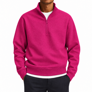 Sudadera de punto para hombre, color magenta, con cuello alto y cremallera de un cuarto, corte regular, para otoño - Product Image 1