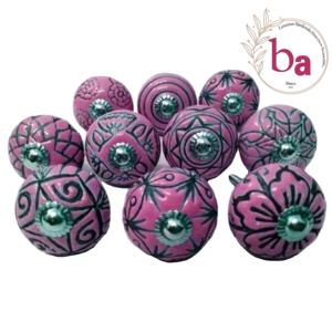 Boutons en céramique rose gravés à la main motif de fleurs industrielles poignée d'armoire tire chambre commode cuisine salon armoire - Product Image 1