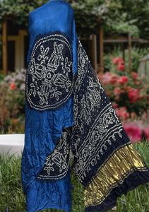 Sari de Seda Azul Pintado a Mano para Mujer, Tradicional Indio y Pakistaní, para Boda, Largo hasta el Suelo, Étnico, Corte Regular, para Todas las Estaciones - Product Image 2