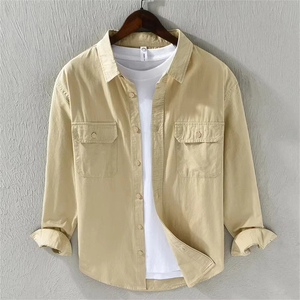 เสื้อเชิ้ตผู้ชายผ้าฝ้าย 100% แบบซาฟารี สีพื้น ไซส์ใหญ่ สไตล์ลำลอง แขนยาว ปกคอพับ ระบายอากาศได้ดี ODM สำหรับฤดูใบไม้ร่วง - Product Image 3