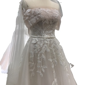 OEM Fabrication de haute qualité moderne A-ligne robe de mariée à la main perles et perles dentelle cristal décoration en gros TNBPno68 - Product Image 1
