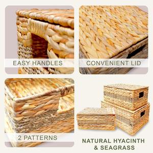 Paniers de rangement avec couvercles, lot de 3, rectangulaires, en jacinthe d'eau, faits à la main, vente en gros, écologiques, fabriqués au Vietnam - Product Image 6