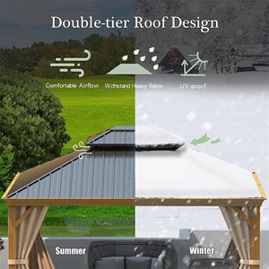 Gazebo de Aluminio con Techo Rígido de 10' x 12', Revestimiento de Madera, Acero Galvanizado, Techo Doble, Pérgola Metálica Permanente para Exteriores - Product Image 5