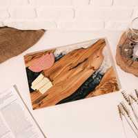 Planche à découper en bois époxy AureoGrain, planche à découper et à servir artisanale de qualité supérieure en résine pour la cuisine, la charcuterie, le fromage, le pain