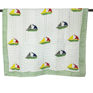 Manta de Algodón Acolchada con Diseño Marino, Borde Verde, para Uso en Casa en Todas las Estaciones - Product Image 4