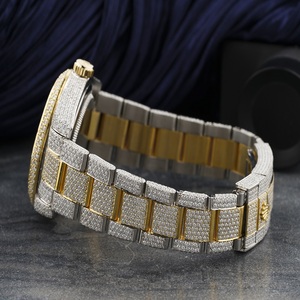 Luxury Round Iced Out <b>Watch</b> Moissanite Hip Hop Jewellery Two Tone Gold Silver <b>Arabic</b> Dial Statement Piece - Product Image 3