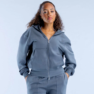 Sudaderas con capucha de doble cremallera para mujer, de corte holgado, tela suave y cómoda, con logotipo personalizado, al por mayor OEM, para ropa urbana. - Product Image 1