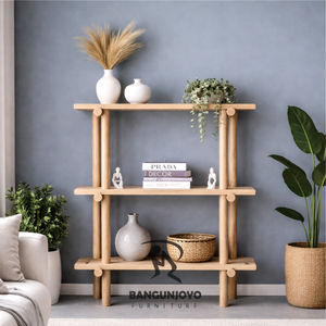 Étagère de séparation sans dossier en bois de teck, style moderne et minimaliste, multifonctionnelle, installation facile pour salon, appartement, salle à manger - Product Image 1