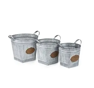 Maceta grande galvanizada con superficie rústica y drenaje para jardines y patios interiores o exteriores prósperos, de gran altura - Product Image 1